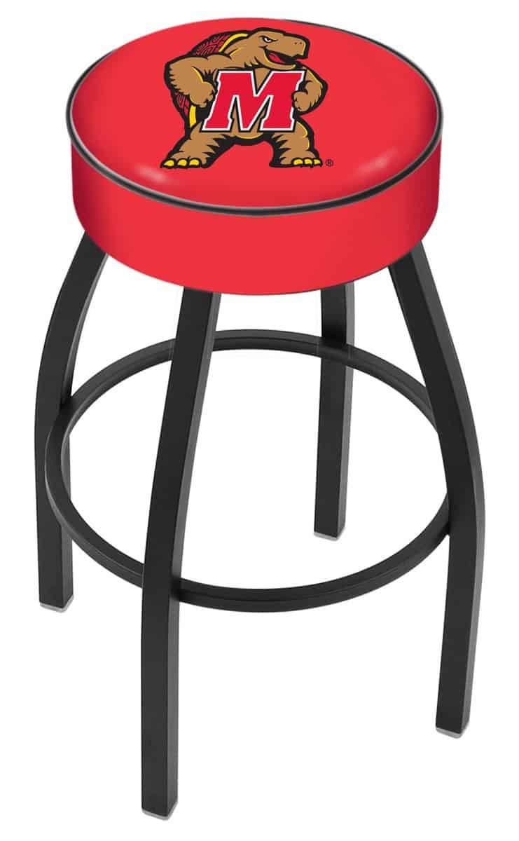 University of Maryland 25-Inch Swivel Backless Counter Stool w/ Black Wrinkle Finish, Single-Ring Base, 5-Inch Scooped Cushion Seat