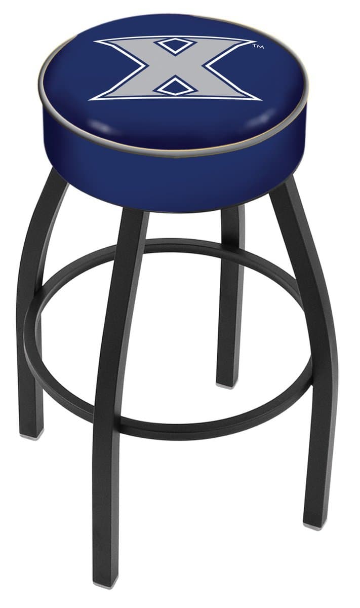 Xavier University 25-Inch Swivel Backless Counter Stool w/ Black Wrinkle Finish, Single-Ring Base, 5-Inch Scooped Cushion Seat