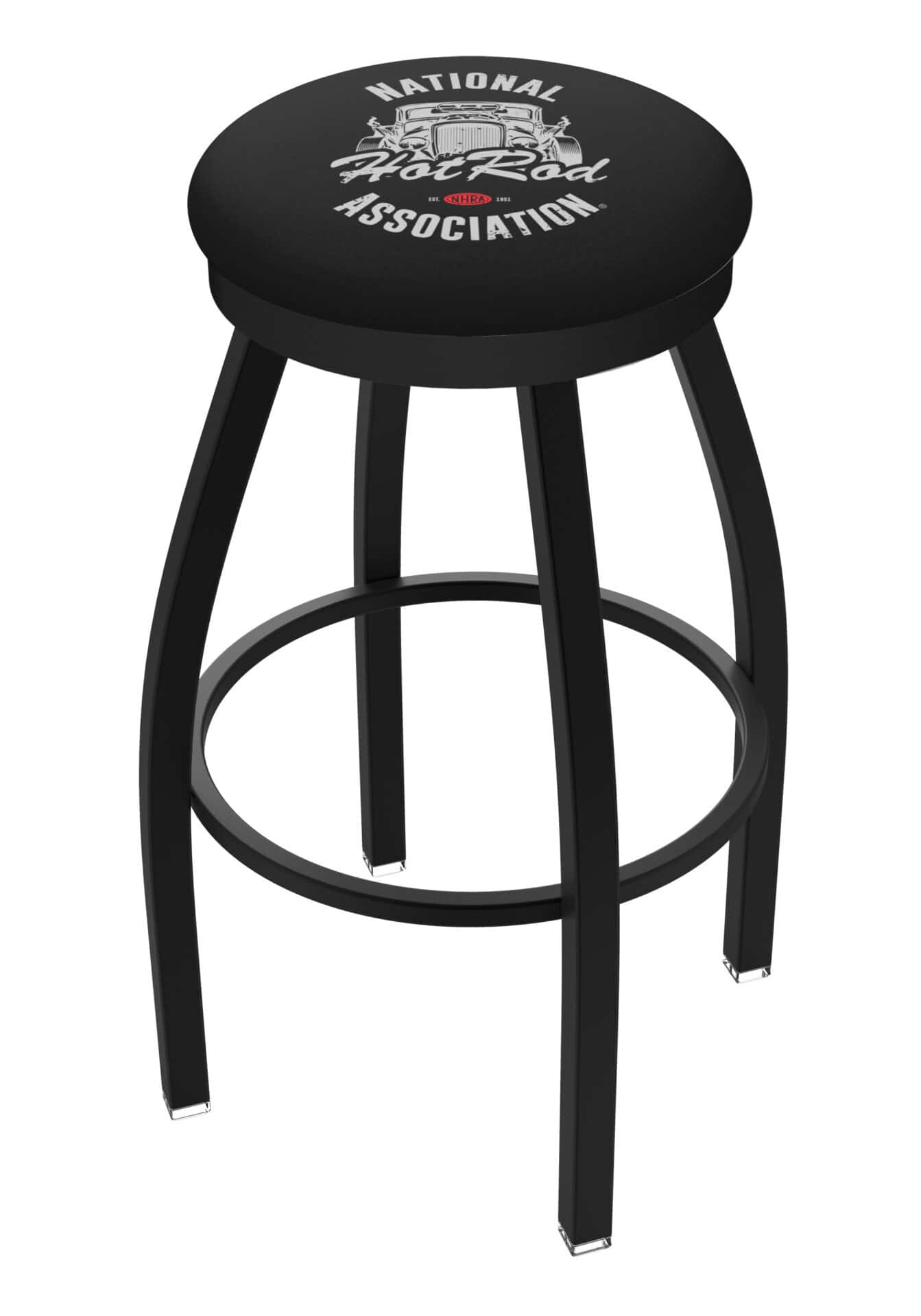NHRA - Hot Rod 30-Inch Swivel Backless Bar Stool w/ Black Wrinkle Finish, 2-Inch Black Wrinkle Ring, 2.5-Inch Cushion Seat