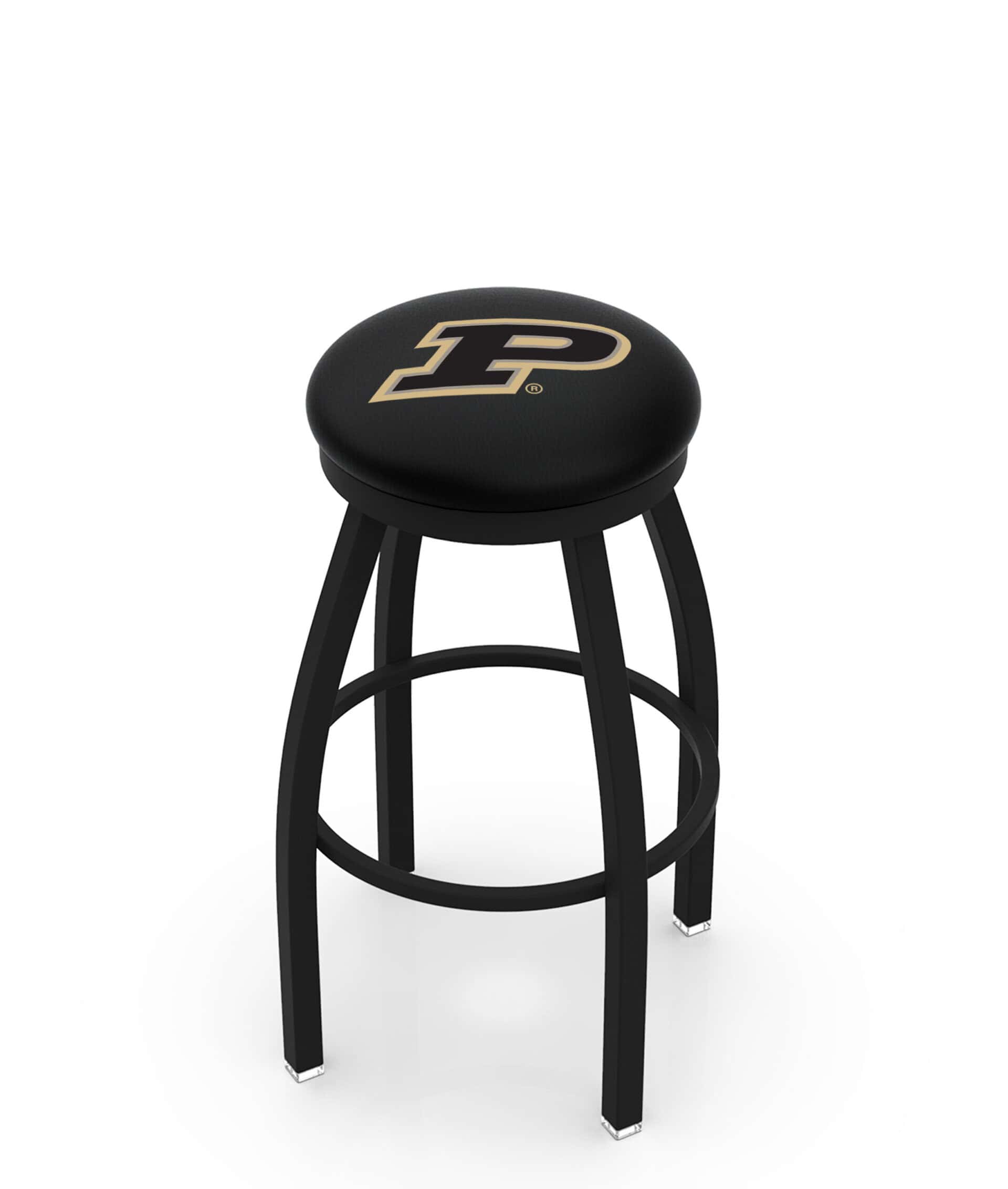 Purdue University 30-Inch Swivel Backless Bar Stool w/ Black Wrinkle Finish, Single-Ring Base, 2-Inch Black Wrinkle Ring, 2.5-Inch Cushion Seat