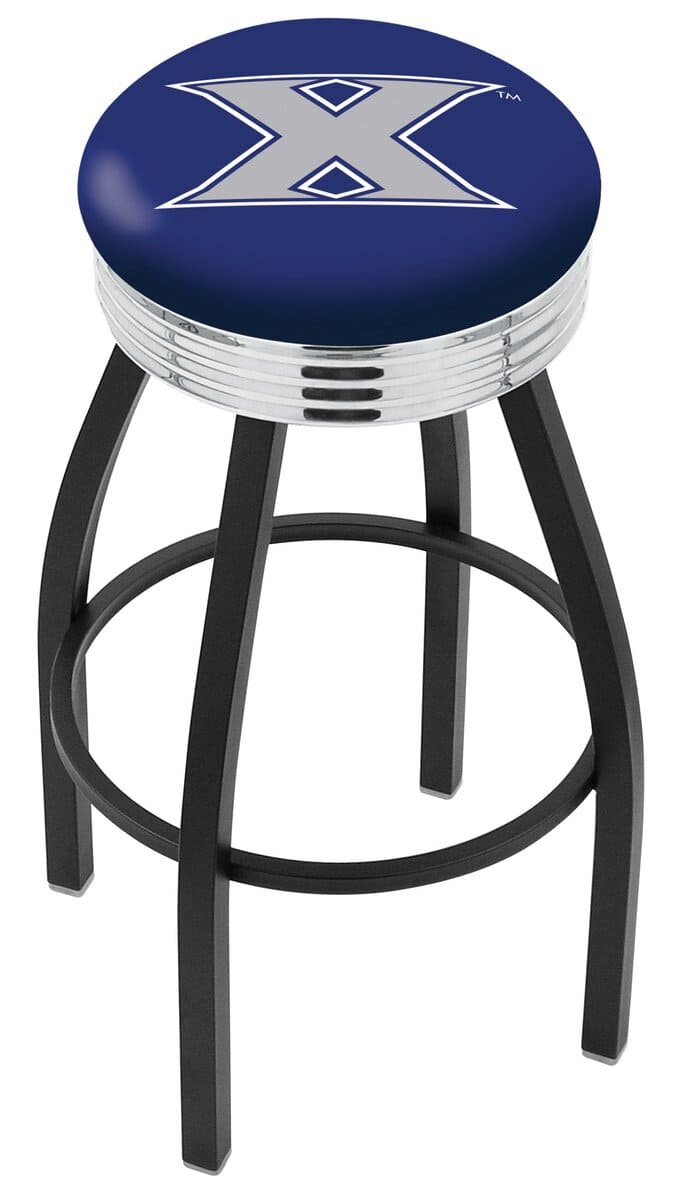 Xavier University 25-Inch Swivel Backless Counter Stool w/ Black Wrinkle Finish, Single-Ring Base, 2.75-Inch Chrome Ribbed Ring, 2.5-Inch Cushion Seat