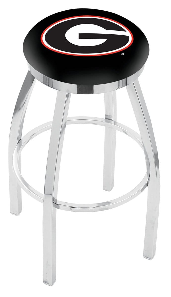 University of Georgia 36-Inch Swivel Backless Extra Tall Bar Stool w/ Chrome Finish, Single-Ring Base, 2-Inch Chrome Ring, 2.5-Inch Cushion Seat ('G' Logo)