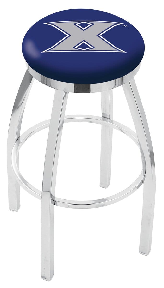 Xavier University 25-Inch Swivel Backless Counter Stool w/ Chrome Finish, Single-Ring Base, 2-Inch Chrome Ring, 2.5-Inch Cushion Seat