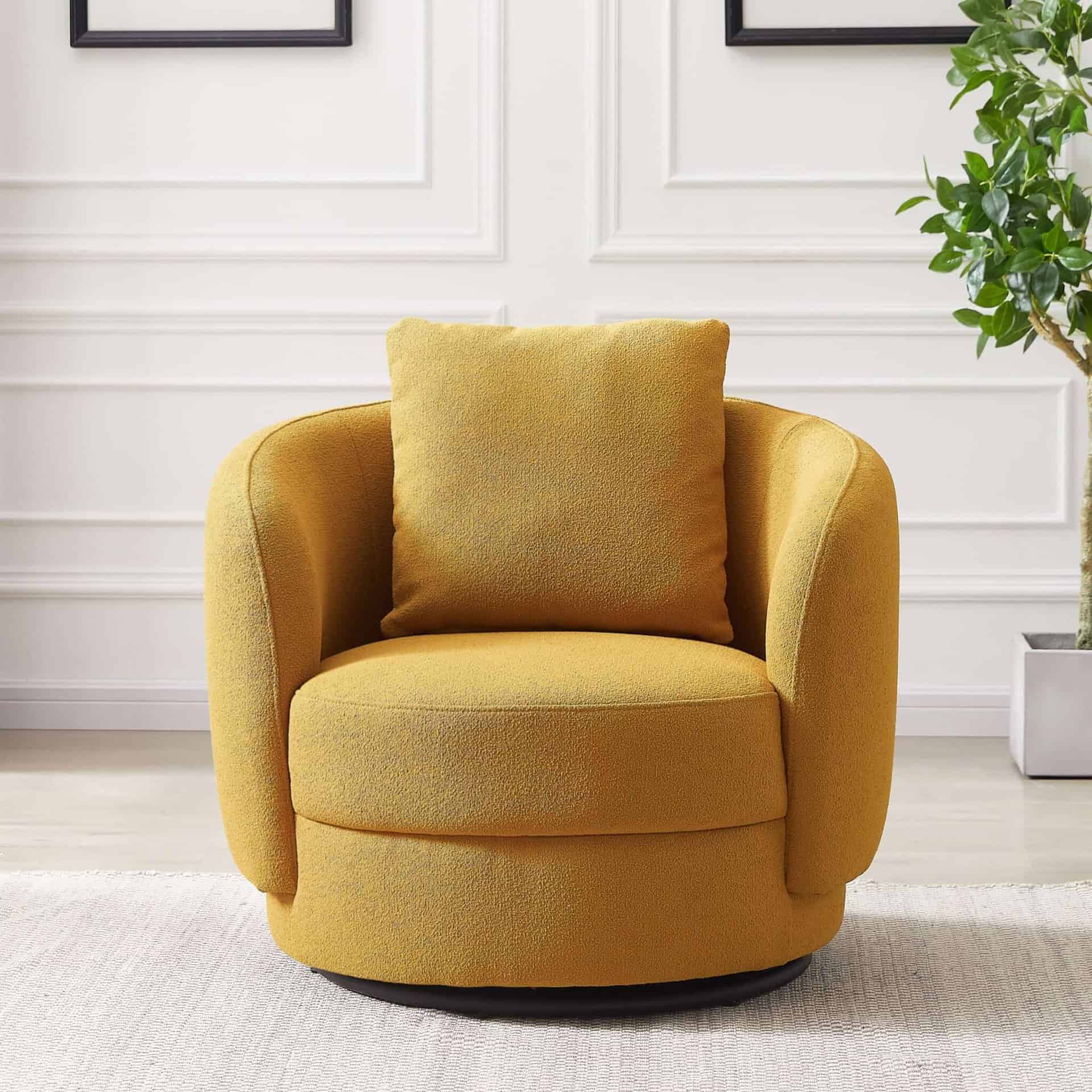 Yellow Boucle Mid-Century Modern Accent Armchair for Living Room