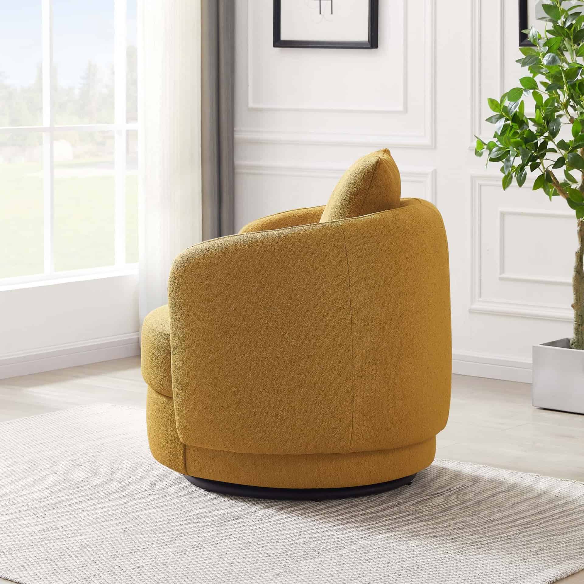 Yellow Boucle Mid-Century Modern Accent Armchair for Living Room