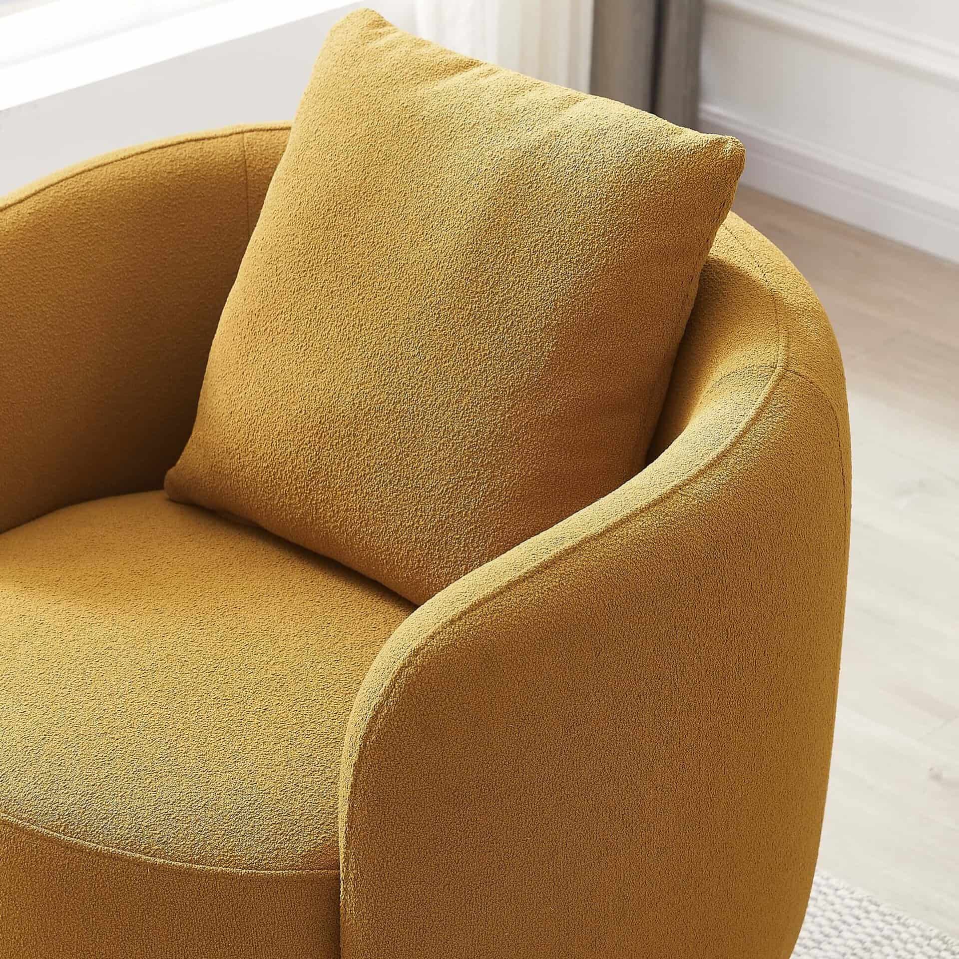Yellow Boucle Mid-Century Modern Accent Armchair for Living Room