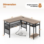 L Shaped Gray Desk with Charging Station and Adjustable Shelf