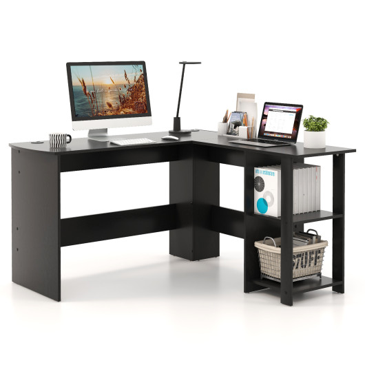 Compact L-Shaped Desk with Shelves and Cable Management Holes - Image 2