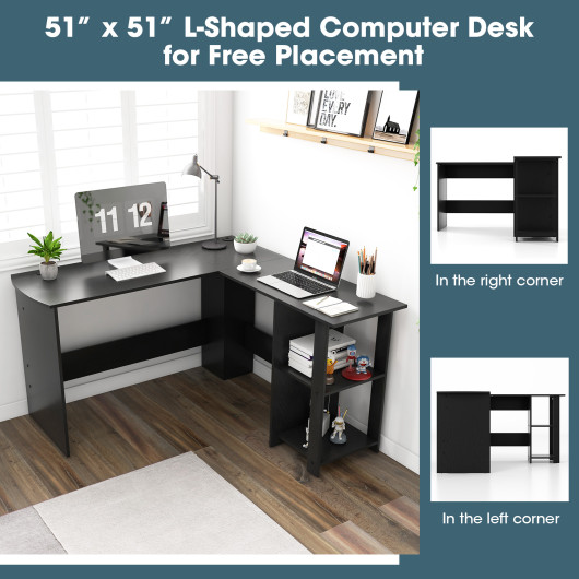 Compact L-Shaped Desk with Shelves and Cable Management Holes - Image 4