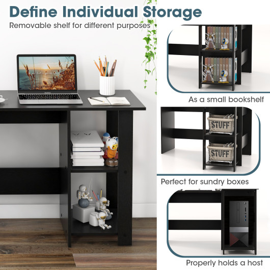 Compact L-Shaped Desk with Shelves and Cable Management Holes - Image 5