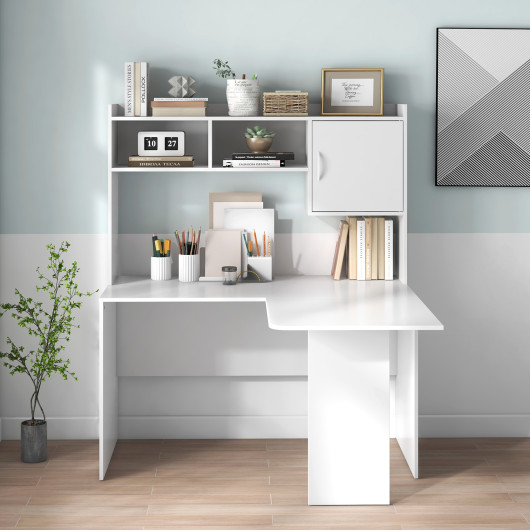 White L-Shaped Corner Desk with Storage Hutch and Cabinet - Image 2