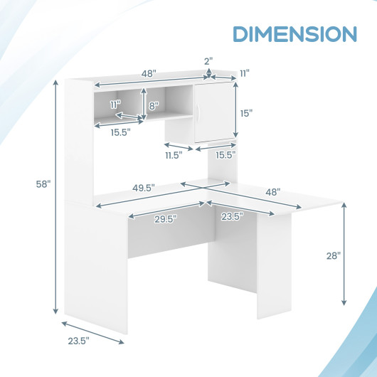 White L-Shaped Corner Desk with Storage Hutch and Cabinet - Image 5