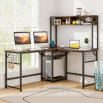 Convertible L-Shaped Desk with Hutch and Built-In Power Outlet