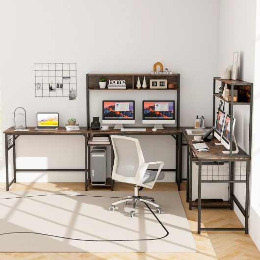 Convertible L-Shaped Desk with Hutch and Built-In Power Outlet - Image 2