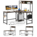 Convertible L-Shaped Desk with Hutch and Built-In Power Outlet