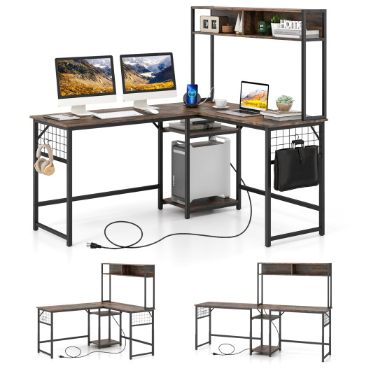 Convertible L-Shaped Desk with Hutch and Built-In Power Outlet - Image 4