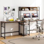 Convertible L-Shaped Desk with Hutch and Built-In Power Outlet