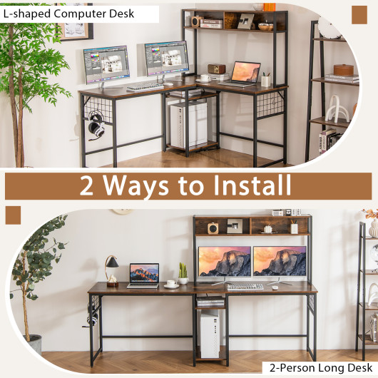Convertible L-Shaped Desk with Hutch and Built-In Power Outlet - Image 7