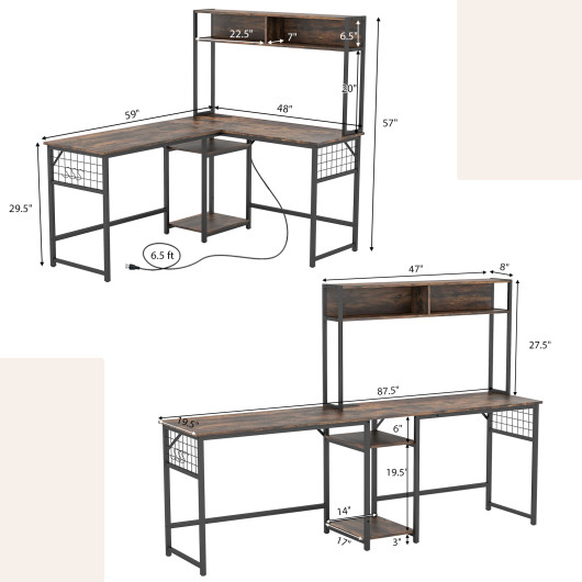 Convertible L-Shaped Desk with Hutch and Built-In Power Outlet - Image 5