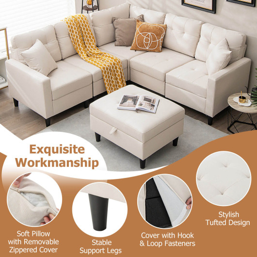 Modular L Shaped Sectional Sofa with Storage Ottoman (Set of 6)