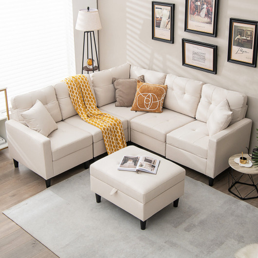 Modular L Shaped Sectional Sofa with Storage Ottoman (Set of 6)