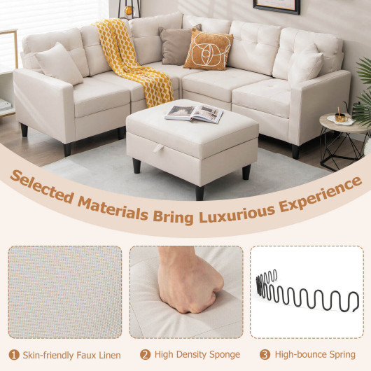 Modular L Shaped Sectional Sofa with Storage Ottoman (Set of 6)