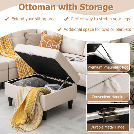 Modular L Shaped Sectional Sofa with Storage Ottoman (Set of 6)