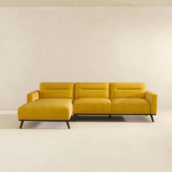 Yellow Linen L-Shaped Left Sectional Sofa Mid-Century Modern