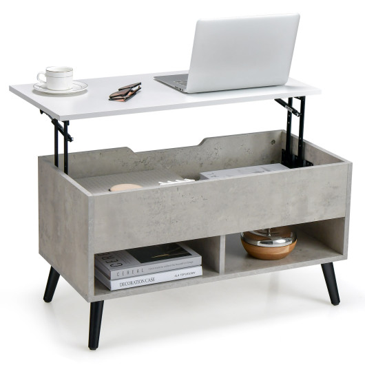 Lift Top Coffee Table with Hidden Compartment and Storage Shelves - Image 11
