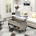 Lift Top Coffee Table with Hidden Compartment and Storage Shelves