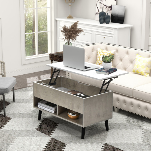 Lift Top Coffee Table with Hidden Compartment and Storage Shelves - Image 13