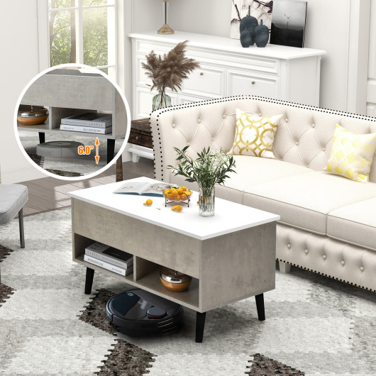 Lift Top Coffee Table with Hidden Compartment and Storage Shelves - Image 14