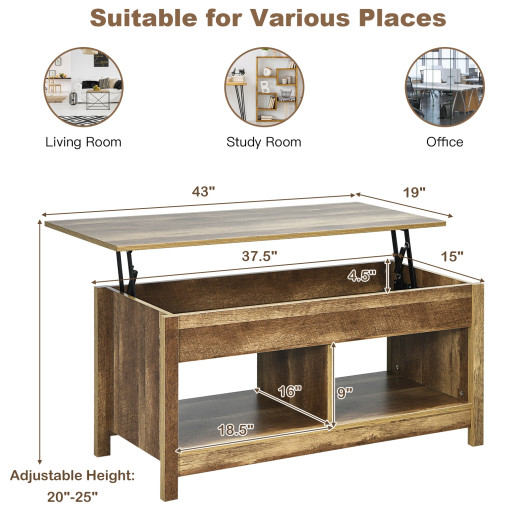 Lift Top Coffee Table with Hidden Storage and Lower Shelf - Image 11