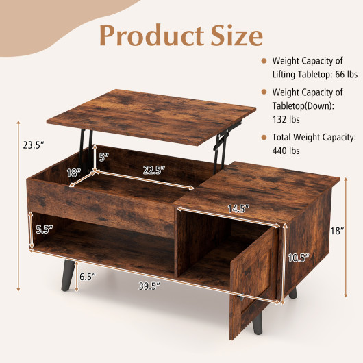 Lift Top Coffee Table with Hidden Storage and Multi-Tier Shelves - Image 12