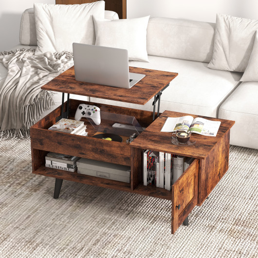 Lift Top Coffee Table with Hidden Storage and Multi-Tier Shelves - Image 13