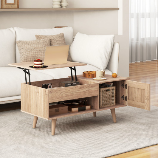Lift Top Coffee Table with Hidden Storage and Multi-Tier Shelves - Image 15