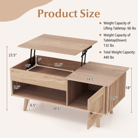 Lift Top Coffee Table with Hidden Storage and Multi-Tier Shelves - Image 19