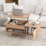 Lift Top Coffee Table with Hidden Storage and Multi-Tier Shelves