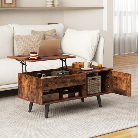 Lift Top Coffee Table with Hidden Storage and Multi-Tier Shelves - Image 8