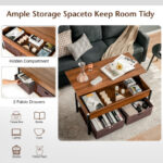 Lift Top Coffee Table with Storage Drawers and Hidden Compartment