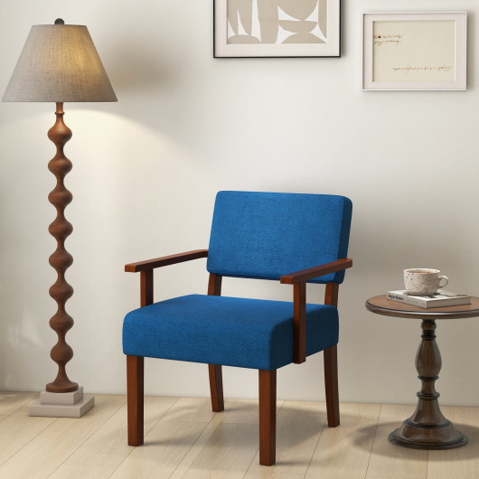 Mid-Century Linen Accent Chair with Ergonomic Backrest and Armrests