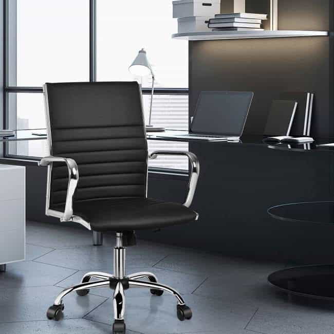 Black Faux Leather High Back Ergonomic Office Chair with Armrests - Image 2