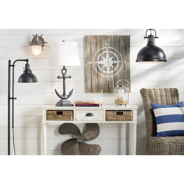 65-Inch Distressed Metal Adjustable Floor Lamp with Bowl Shade
