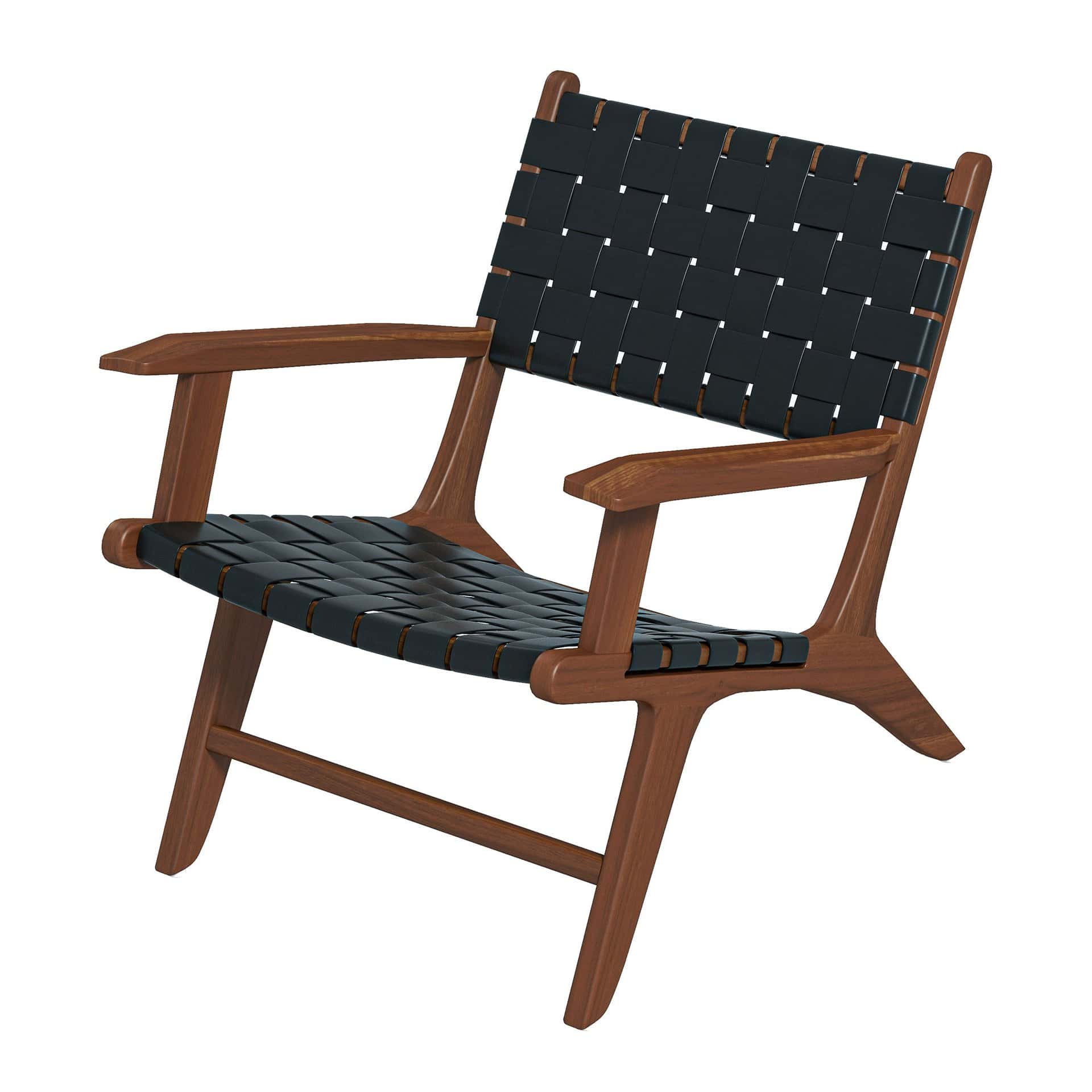 Black Leather Teak Wood Lounge Chair Modern Design