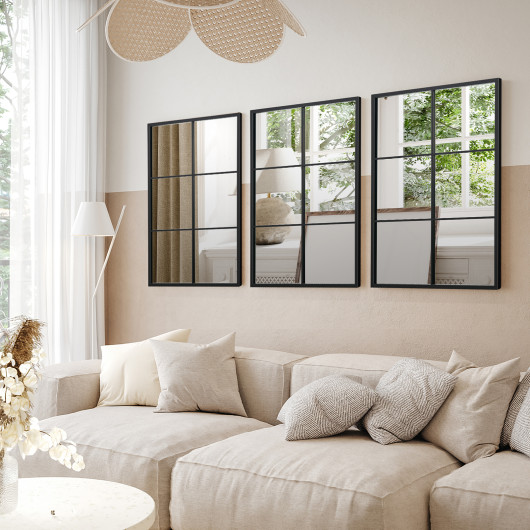 Rectangular Wall Mirror with Black Metal Frame and PVC Backing