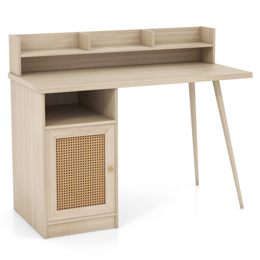 Mid Century 48 Inch Computer Desk with Hutch and Cabinet - Image 11