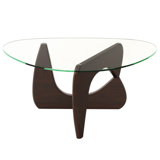 Mid-Century Triangle Coffee Table with Tempered Glass and Adjustable Base