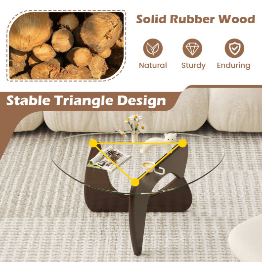 Mid-Century Triangle Coffee Table with Tempered Glass and Adjustable Base