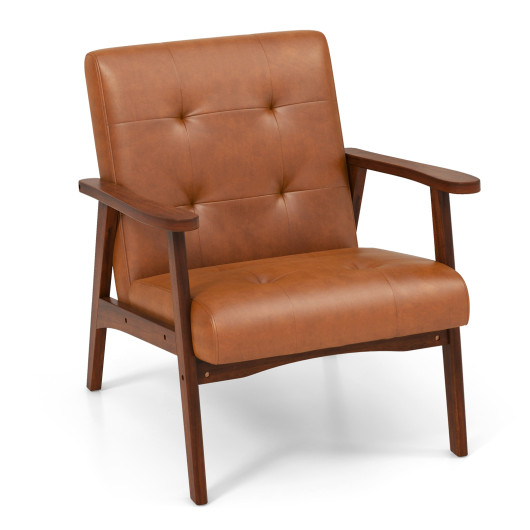Mid Century Modern Leather Accent Chair with Wooden Frame - Image 3