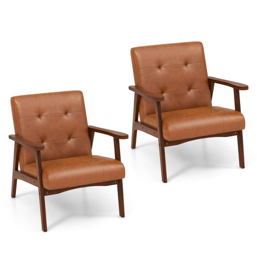 Mid Century Modern Leather Accent Chair with Wooden Frame - Image 4